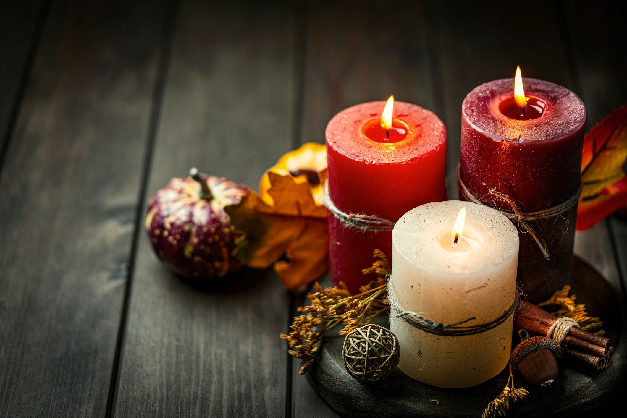Softly glowing candles creating a calm reflective atmosphere